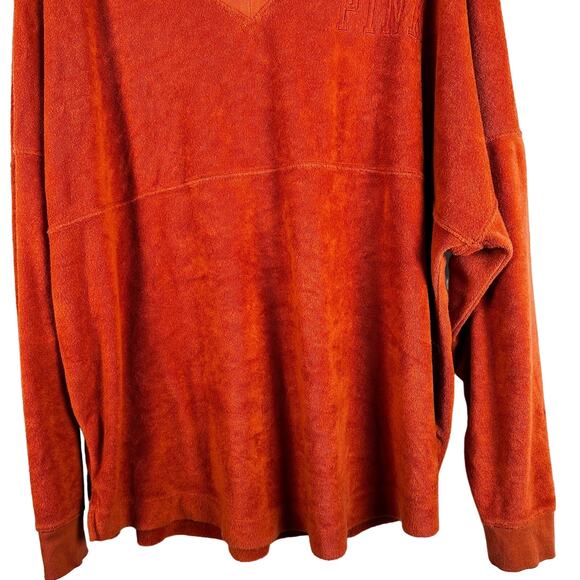 Victoria's Secret Pink Varsity Terry V-Neck Long Sleeve Orange Sweater Size XL - Picture 6 of 12